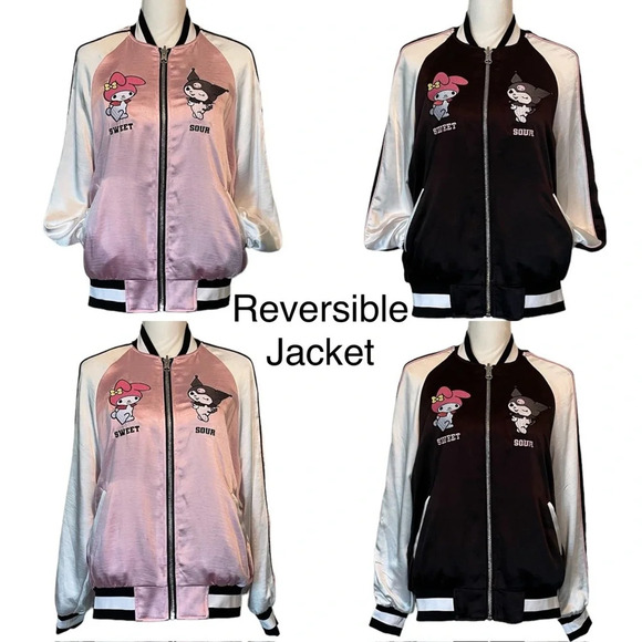 Hello Kitty And Friends x Forever 21 Reversible Pink & Black Small Bomber Jacket - Picture 3 of 16